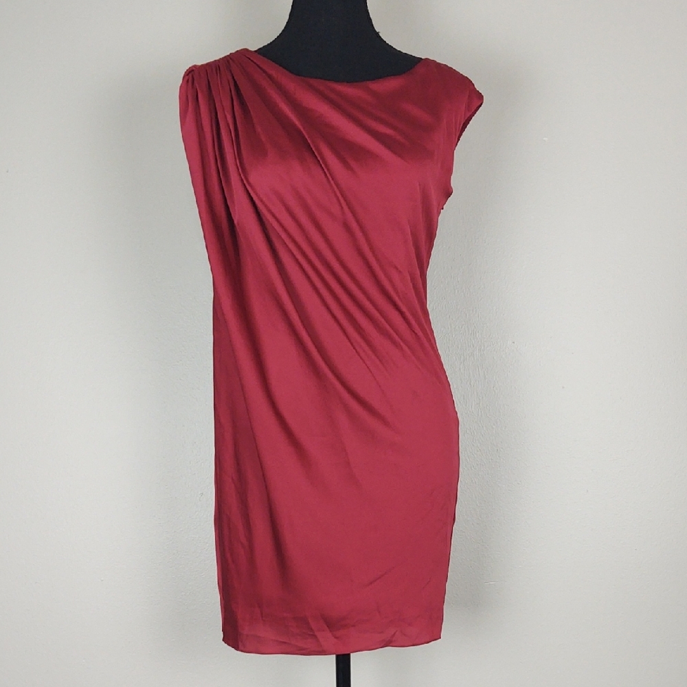 Aidan Mattox Red Satin Draped Sleeveless Cocktail Mini Dress NWT Size 2